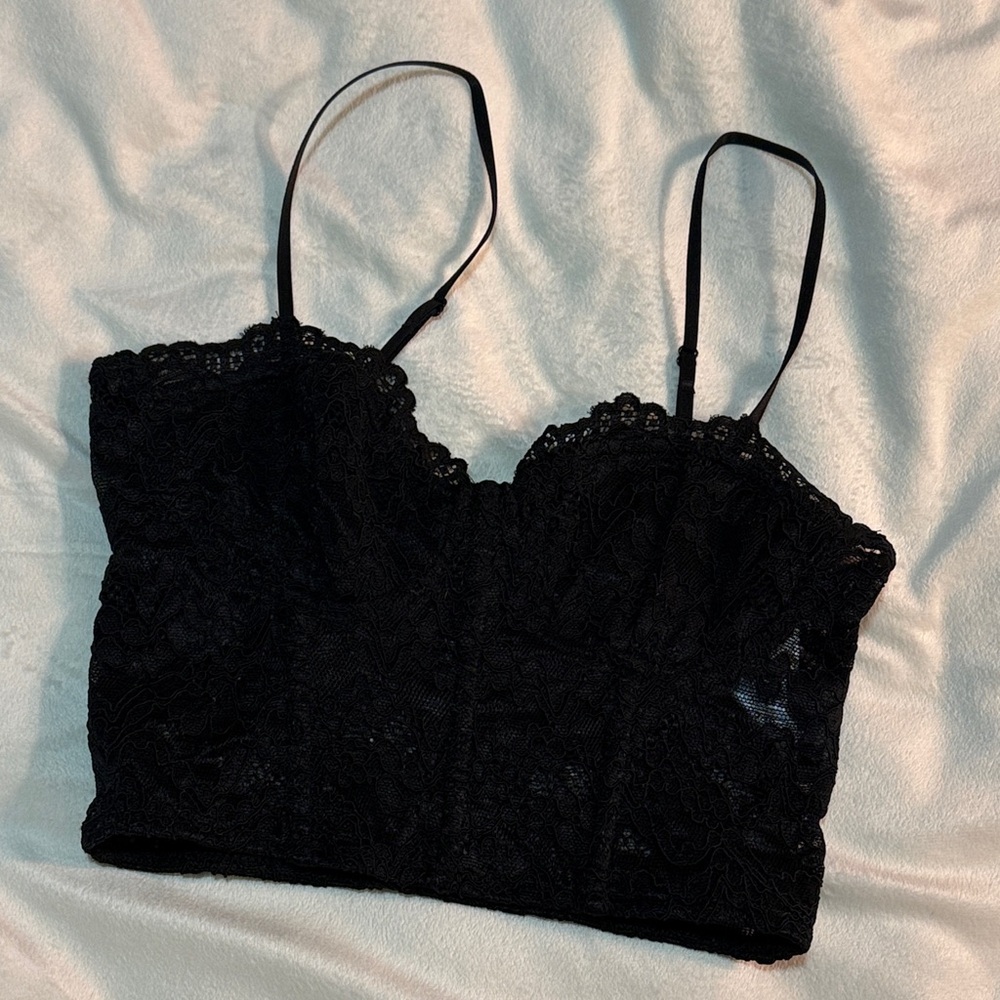 Zara Black Lace Crop Top Small NWOT